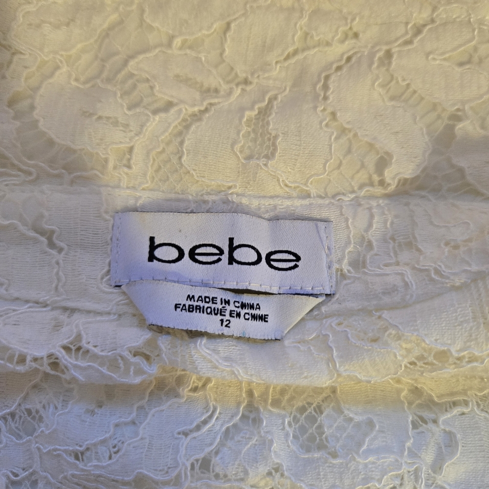 Bebe Biker Jacket Sheer Ivory Lace Size 12 Feminine Zipper Cropped Vintage Vibes - Picture 6 of 8